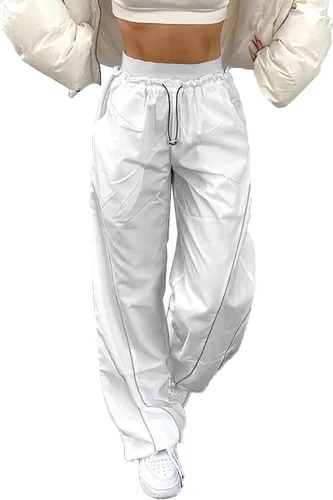 Xineicy Pantalones de paracaídas para mujer, con cordón, holgados, tipo cargo, Y2K, pantalones deportivos de tiro bajo, pantalones deportivos