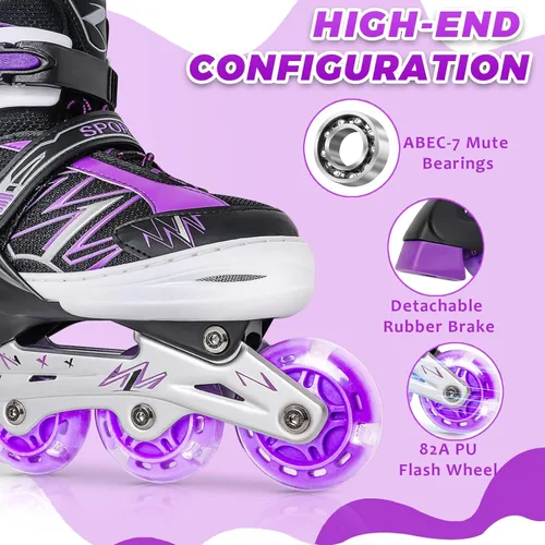 Miniatura 4 de Patines en línea ajustables para niñas y niños principiantes, patines en línea con ruedas iluminadas para niños y jóvenes para deportes
