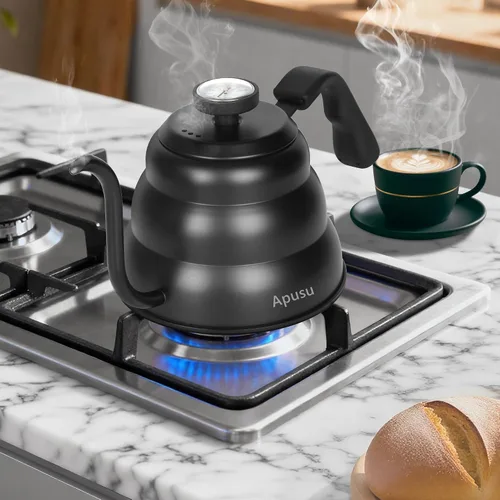 Miniatura 5 de Hervidor de Vertido para Café de Goteo Manual y Té con Termómetro 28oz Hervidor de Cuello de Cisne con Control de Flujo Hervidor de Agua de Acero