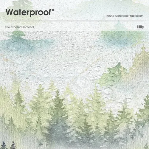 Miniatura 5 de Mantel redondo de montaña con bosque brumoso, acuarela, verde brumoso, rústico, paisaje, pájaros, naturaleza, arte, para interiores y exteriores
