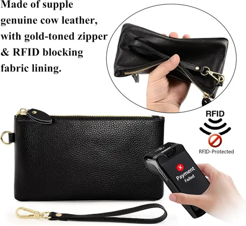 Miniatura 2 de Uromee Cartera de mano para mujer, de piel auténtica, con cadena de hombro desmontable