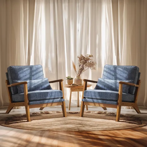 Miniatura 12 de VINGLI Silla de Acento de Madera Maciza con Reposabrazos Anchos, Silla Moderna Tapizada de Mediados de Siglo con Almohada, Cómoda Silla de Lectura