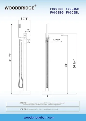Miniatura 5 de WOODBRIDGE F0008BG - Grifo de llenado de bañera independiente de una sola manija contemporánea con ducha de mano en acabado dorado cepillado