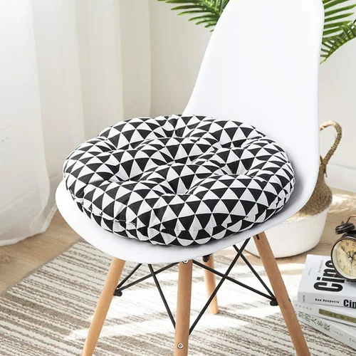 Miniatura 3 de vctops Cojín redondo suave bohemio para silla de jardín, patio, hogar, cocina, oficina, color negro y blanco, diámetro de 16 pulgadas