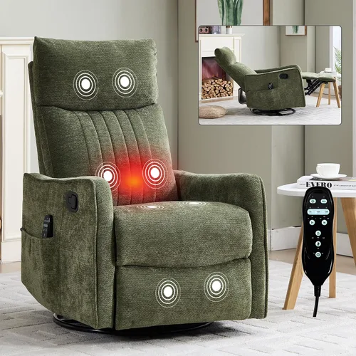 Miniatura 12 de Sillón reclinable de masaje de respaldo alto con calor, mecedora giratoria para espacios pequeños, sillón reclinable manual para adultos, perfecto