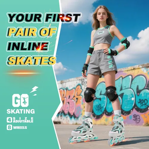 Miniatura 2 de 2PM SPORTS - Patines en línea ajustables Torinx verde para niños, patines divertidos para principiantes para niños, jóvenes, niñas, hombres