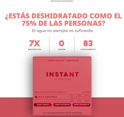 Miniatura 2 de Instant Hydration - Sobres de polvo de electrolitos - Bebida de electrolitos de frambuesa - Sin azúcar - Keto, vegano, sin gluten, sin OMG - Mejora