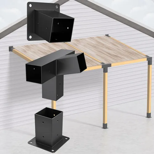Miniatura 7 de Kit de pérgola para carpintería, 2 piezas, soportes para postes y vigas en T, soportes modulares para pérgola de tamaño modular para madera de 4 x