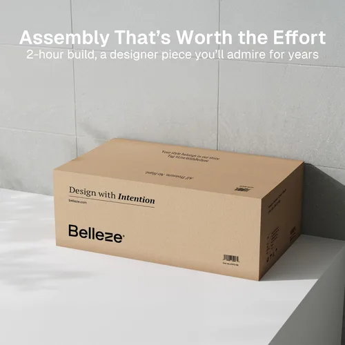 Miniatura 6 de BELLEZE - Gabinete de aparador de 31 pulgadas de estilo moderno de mediados de siglo, gabinete de buffet con arco de madera y almacenamiento, mesa