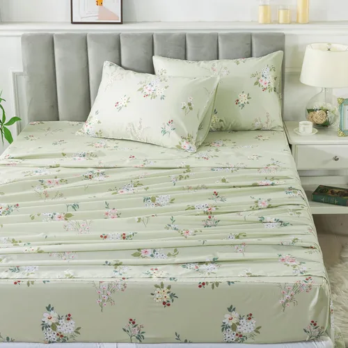 Miniatura 58 de FADFAY Juego de sábanas tamaño King, 100% algodón, elegante ropa de cama de granja con hojas verdes menta y flores blancas, sábana suave