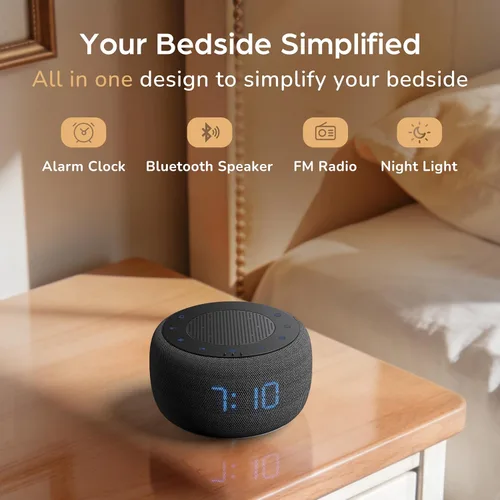 Miniatura 7 de BUFFBEE Reloj despertador con altavoz Bluetooth con radio FM, sonido de alta fidelidad, atenuador de rango completo, radio despertador enchufado