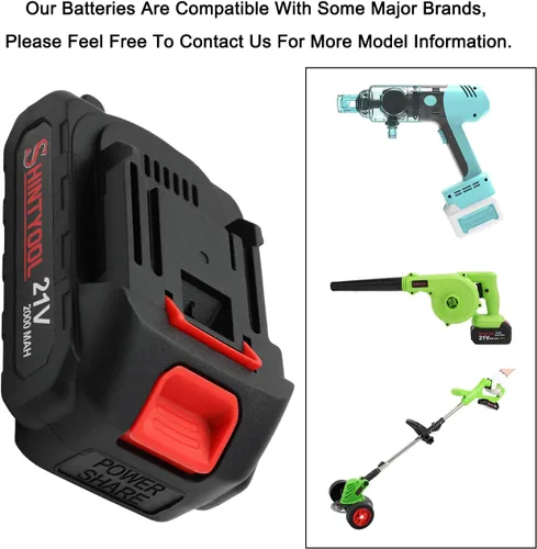 Miniatura 6 de Batería de litio de 21V - Batería de 2.0 Ah con adaptador de cargador, indicador LED, compatible con soplador de hojas y cultivador inalámbrico