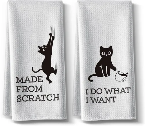 Toallas de cocina divertidas con temática de gatos, 16 x 24 pulgadas, paquete de 2, saco de harina, paños de cocina de alta absorción para los