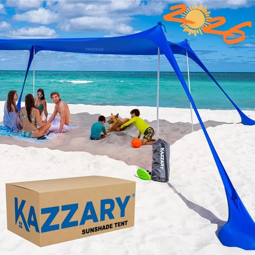 Miniatura 10 de Tienda de campaña de playa UPF50+ con bolsas de arena, 4 postes de estabilidad, clavijas de tierra, pala de arena de disco volador, refugio ligero