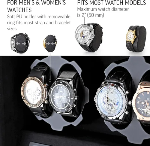 Miniatura 4 de 4 Watch Winder with 5 Watch Storage Space, LCD Display, Touch Control and Interior Light