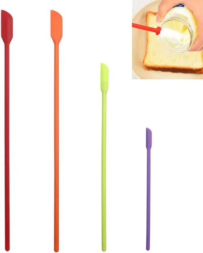 Juego de mini espátulas de silicona, espátula de goma pequeña para maquillaje, raspador de tarro fino para cocina (paquete de 4) (mezcla)