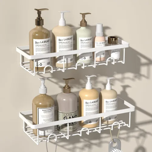 Miniatura 9 de Estantes de ducha para ducha interior, paquete de 2 unidades, organizador adhesivo de baño, cesta organizadora para almacenamiento y organización