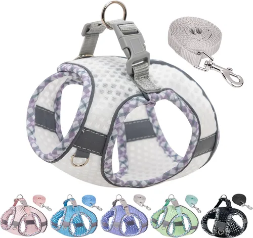 Miniatura 7 de Juego de arnés y correa de verano para perro, arnés suave de chaleco con malla de diamante súper transpirable, arnés reflectante sin tirones