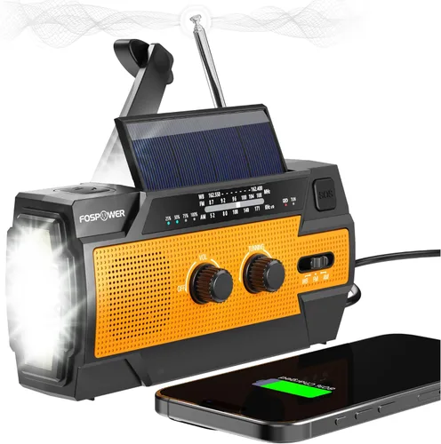 Miniatura 8 de FosPower NOAA Radio meteorológica de emergencia A1 7400 mWh, banco de energía portátil, AM/FM, USB/solar/carga de manivela, funciona