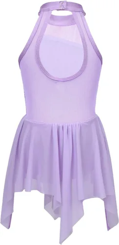 Miniatura 18 de YiZYiF Vestido de baile de lentejuelas para niños y niñas, leotardo de ballet, cuello alto, vestido lírico, traje de rendimiento irregular