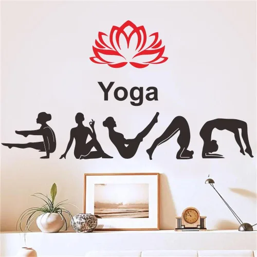 Miniatura 3 de Adhesivo de pared para estudio de yoga, calcomanía de PVC extraíble con patrones de loto e hinduismo, regalo único para los amantes del yoga, ideal