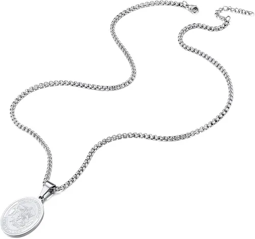 Miniatura 4 de Collar para hombre y mujer personalizado de San Miguel San Cristofer de acero inoxidable chapado en oro de 18K redondo ovalado colgante de escudo