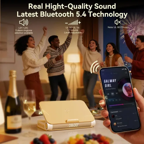 Miniatura 4 de Vivilumens Altavoz Bluetooth de carga inalámbrica 5 en 1 altavoz fuerte para adultos adolescentes forma de libro estética amanecer luz de despertar