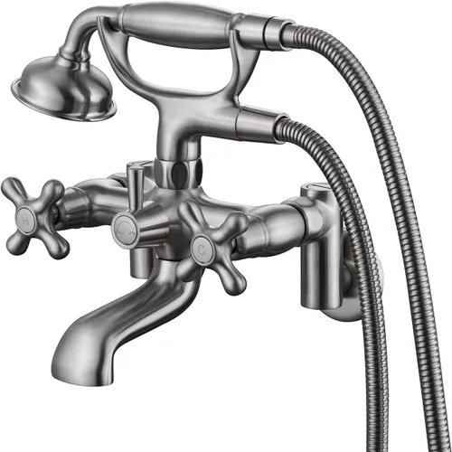 Miniatura 8 de Grifo de bañera de montaje en pared con ducha de mano de 3 a 9 pulgadas de centro, llenador de bañera de montaje en pared vintage negro mate, juego