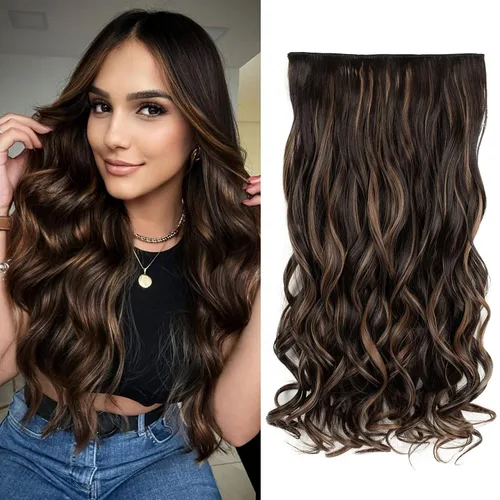 Miniatura 30 de REECHO Extensiones de cabello rubio, extensiones de una pieza con clip de 20" para mujer, extensiones de cabello sintético suave y natural con ondas