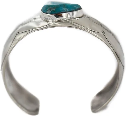 Miniatura 3 de $400Tag Certificado Navajo Natural Turquesa Nativo Americano Níquel Pulsera 92001-5 Hecho por Loma Siiva, Metal Piedra, Turquesa estabilizada