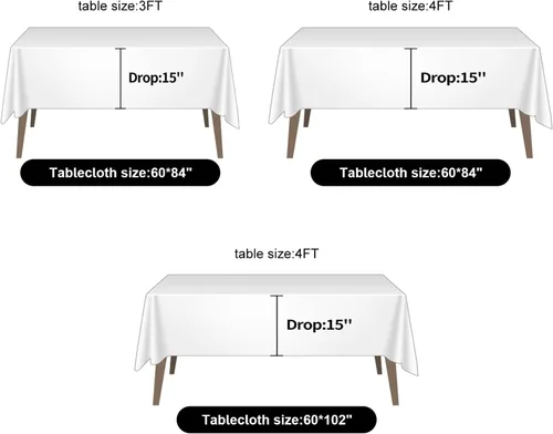 Miniatura 5 de Ascoza Paquete de 2 manteles rectangulares blancos de 60 x 84 pulgadas, tela de poliéster de 4 pies, para bodas, banquetes, restaurantes y fiestas