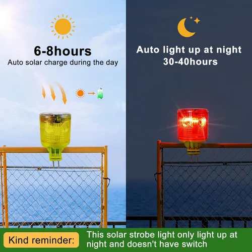 Miniatura 3 de Aolyty Luz de advertencia estroboscópica solar IP54 impermeable LED intermitente luz de seguridad brillante lámpara de advertencia al aire libre Rojo
