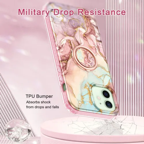 Miniatura 4 de Btscase Funda para iPhone 12/iPhone 12 Pro de 6.1 pulgadas, protector de pantalla integrado con soporte de anillo de 360°, cuerpo completo de doble