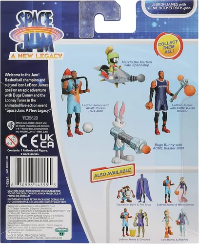 Miniatura 5 de Space Jam: A New Legacy - Figura de acción de basquetbolista de 5 pulgadas de Lebron James con propulsor de cohete ACME 4000