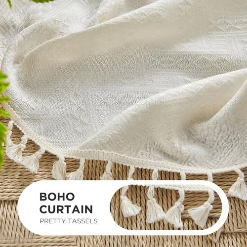 Miniatura 4 de Joydeco Cortinas Bohemias Beige de 63 Pulgadas de Largo 2 Paneles, Cortinas de Granja Bohemias Súper Suaves con Borlas, Cortinas Semitransparentes