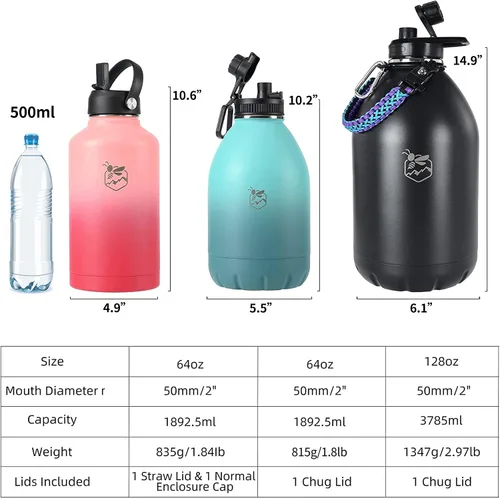 Miniatura 3 de Boulder Bee Botellas de agua aisladas de 64 onzas Acero inoxidable para bebidas frías y calientes Botella de agua de gimnasio de doble pared