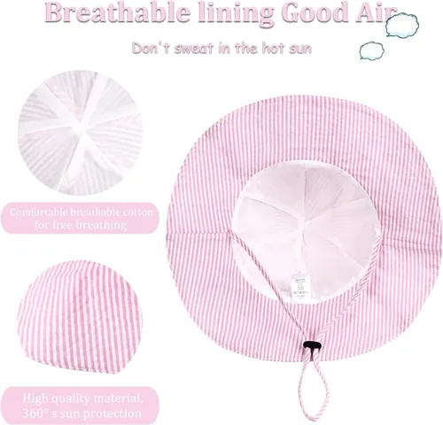 Miniatura 67 de Sombrero de sol para bebé niña con UPF 50+ sombrero de playa ajustable para exteriores con ala ancha