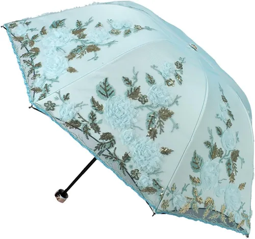 Miniatura 35 de Honeystore Sombrilla bordada con flor 3D plegable UV con encaje clásico