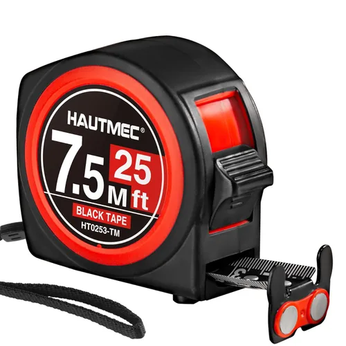 Miniatura 9 de HAUTMEC Cinta métrica de 25 pies con marcas fraccionarias de 1/8 escala métrica/imperial doble con gancho magnético Cinta métrica para construcción