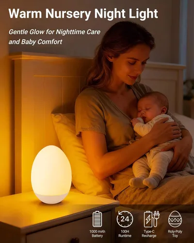 Miniatura 2 de Luz nocturna de huevo para bebé para guardería y lactancia – Luz táctil portátil con 7 colores RGB, atenuación continua, recargable, silicona suave