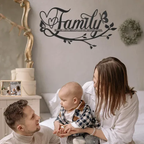 Miniatura 4 de AUHOKY Letrero de metal con texto en inglés «Family Where Life Begins Love Never Ends» («Family Where Life Begins Love Never Ends») para decoración