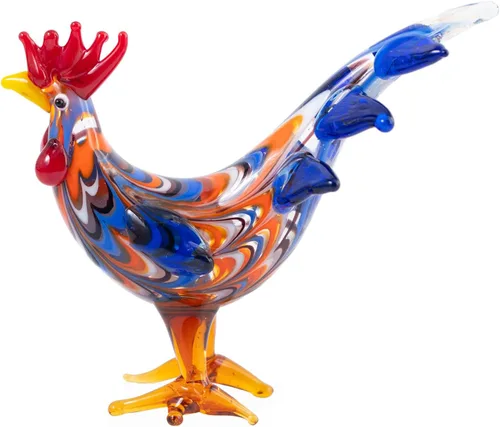 Mini figuras de gallo de pollo de vidrio soplado, hechas a mano, pequeño compañero lindo coleccionable para adorno de escritorio (azul oscuro)