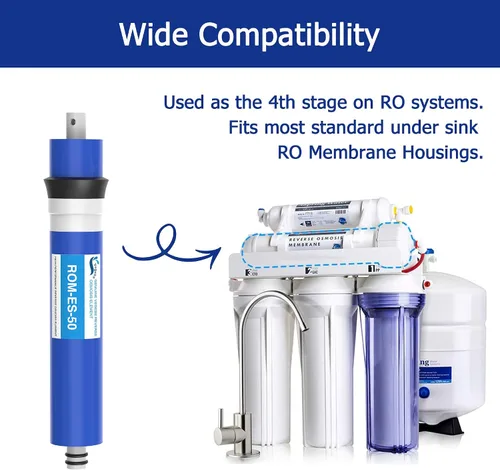 Miniatura 5 de Filtro de membrana de ósmosis inversa 50 GPD RO de 12 x 1.8 pulgadas, repuesto para debajo del fregadero, sistema purificador de filtración