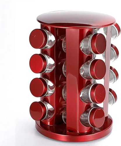 Miniatura 11 de Estante de especias giratorio con 16/20 tarros de vidrio, organizador de condimentos de encimera de acero inoxidable, elegante solución de Rojo