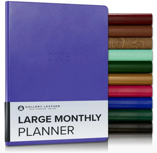 Miniatura 103 de Gallery Leather Agenda Mensual Grande 2025-2026, Elegantemente Encuadernada Planificador de Calendario y Cuaderno con Elegantes Bordes Dorados, 18