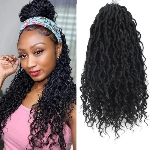 Miniatura 24 de Cabello de Crochet de 8 Pulgadas para Mujeres Negras, 7 Paquetes de Cabello de Crochet Goddess Locs con Puntas Rizadas, Locs Falsos Cortos con Bucle