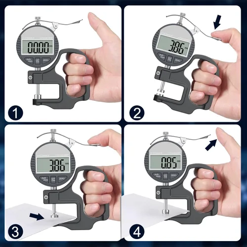 Miniatura 6 de Medidor de espesor digital 0.000-0.500 in/0.5" 0.01mm/0.0005", medidor de espesor, micrómetro electrónico preciso con pantalla LCD, adecuado