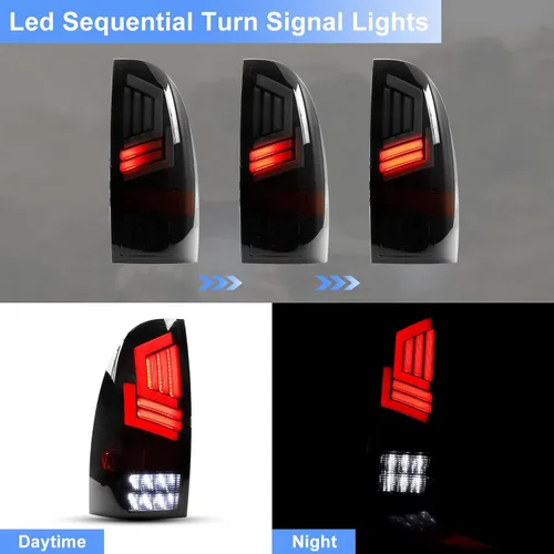 Miniatura 4 de ROXX Conjunto de lámpara de luz trasera LED para Toyota Tacoma 2005-2015, par de luces traseras LED de freno con señal de giro secuencial, carcasa