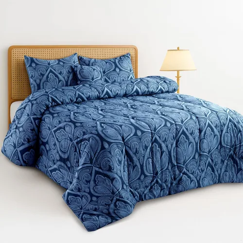Miniatura 23 de Juego de colcha reversible LUX Décor de 4 piezas para cama individual, juego de ropa de cama impresa, microfibra en una bolsa, incluye 1 edredón, 1