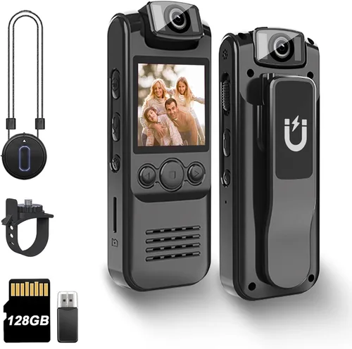 Miniatura 9 de Cámara corporal 4K con grabación de audio y video, mini cámara portátil de 64 GB con cordón magnético, cámara desgastada por el cuerpo para viajes
